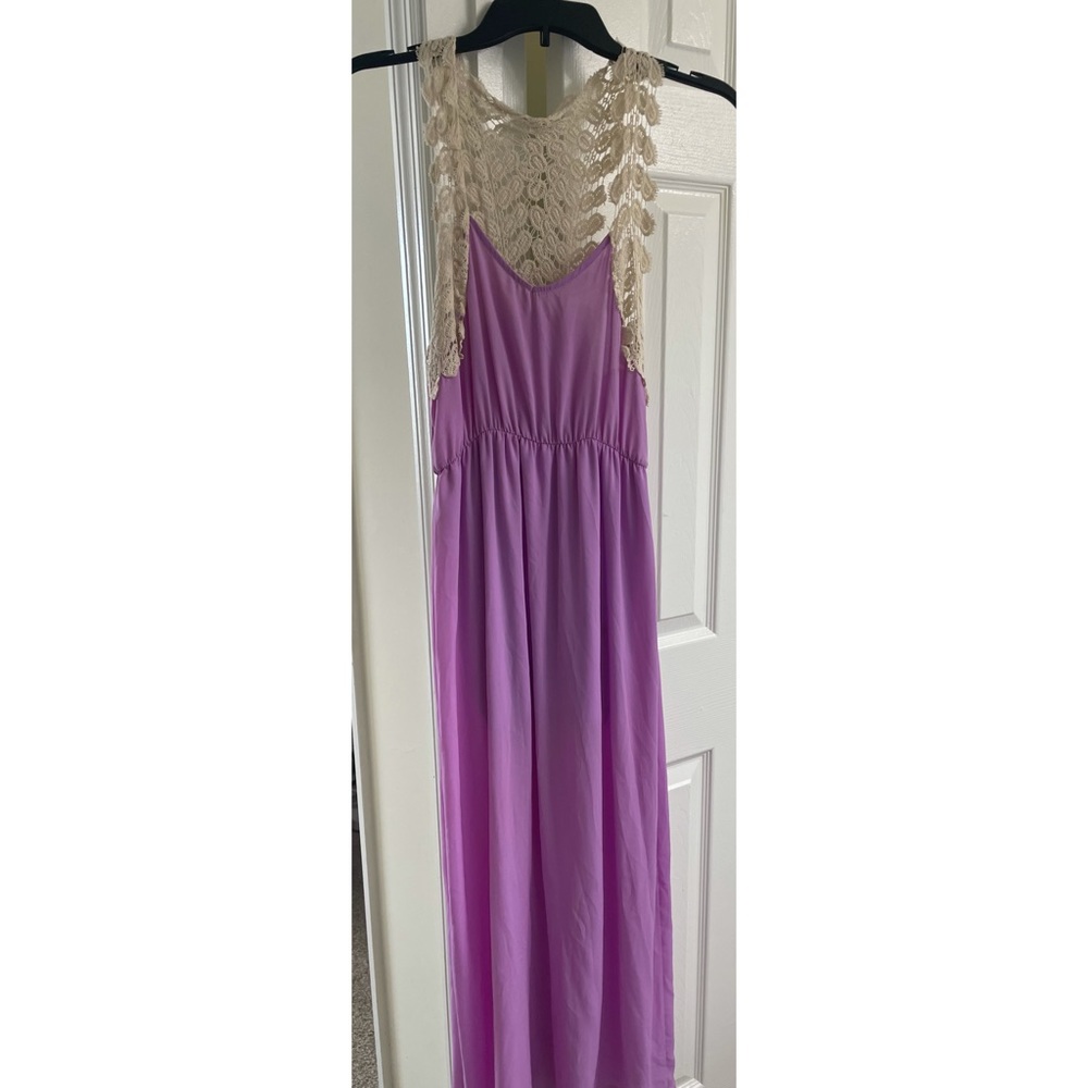 Purple maxi dress with lace detailing on back